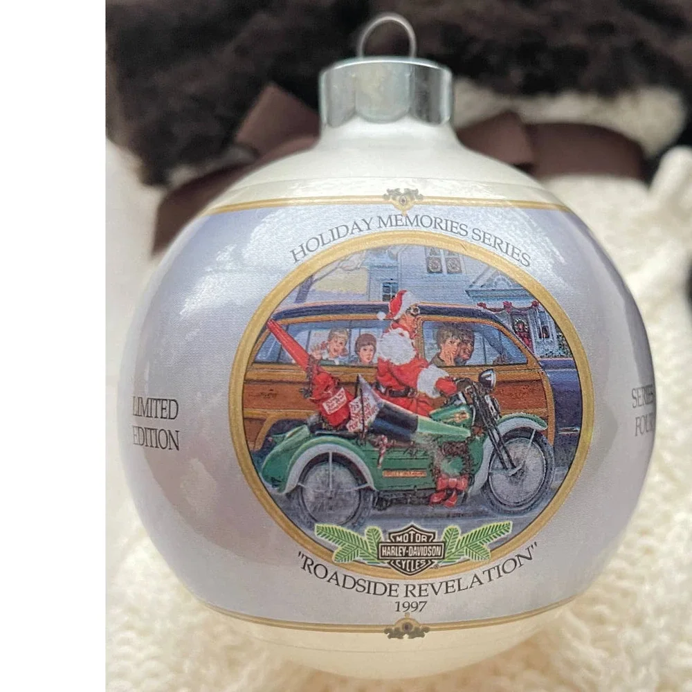 HARLEY DAVIDSON Roadside Revelation Glass Ball Christmas Ornament VINTAGE